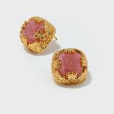 Square Pink Crack Stone Studs - booneealus