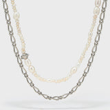 Freshwater Pearl Metal Chain Double Layer Necklace - booneealus