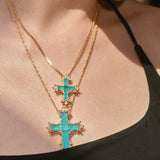 Paraiba Cross Jewelry Set โ Gold 3-Piece Collection (Small Necklace) - booneealus