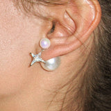 Pearl Stud Earrings with Reversible Zircon Starburst - booneealus