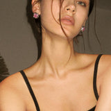 Square Pink Crack Stone Studs - booneealus