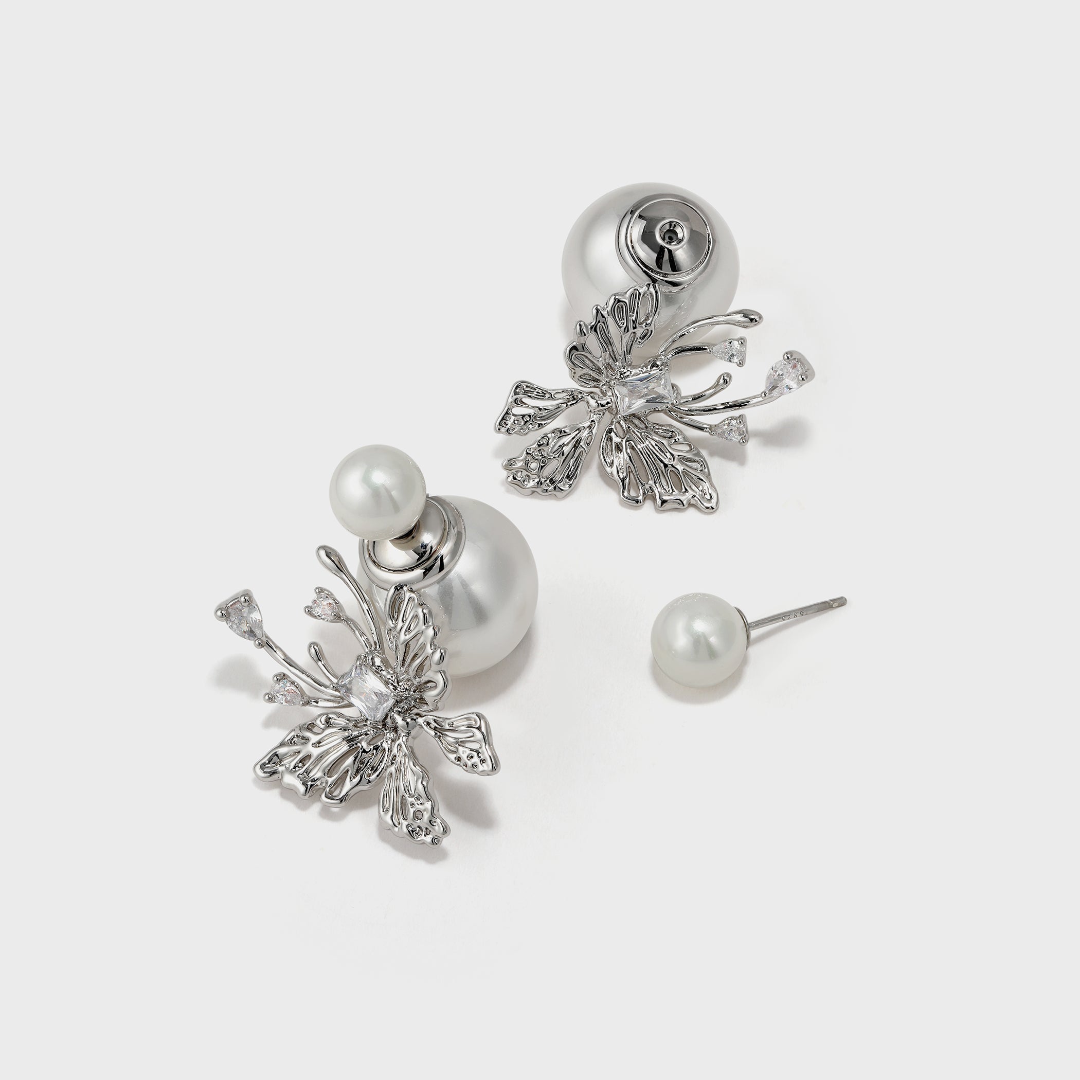 Zircon Butterfly Pearl Earrings - booneealus