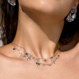 Multi-metal Disc and Zircon Tassel Double Layer Necklace - booneealus