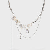 Freshwater Pearl Zircon Teardrop Necklace - booneealus
