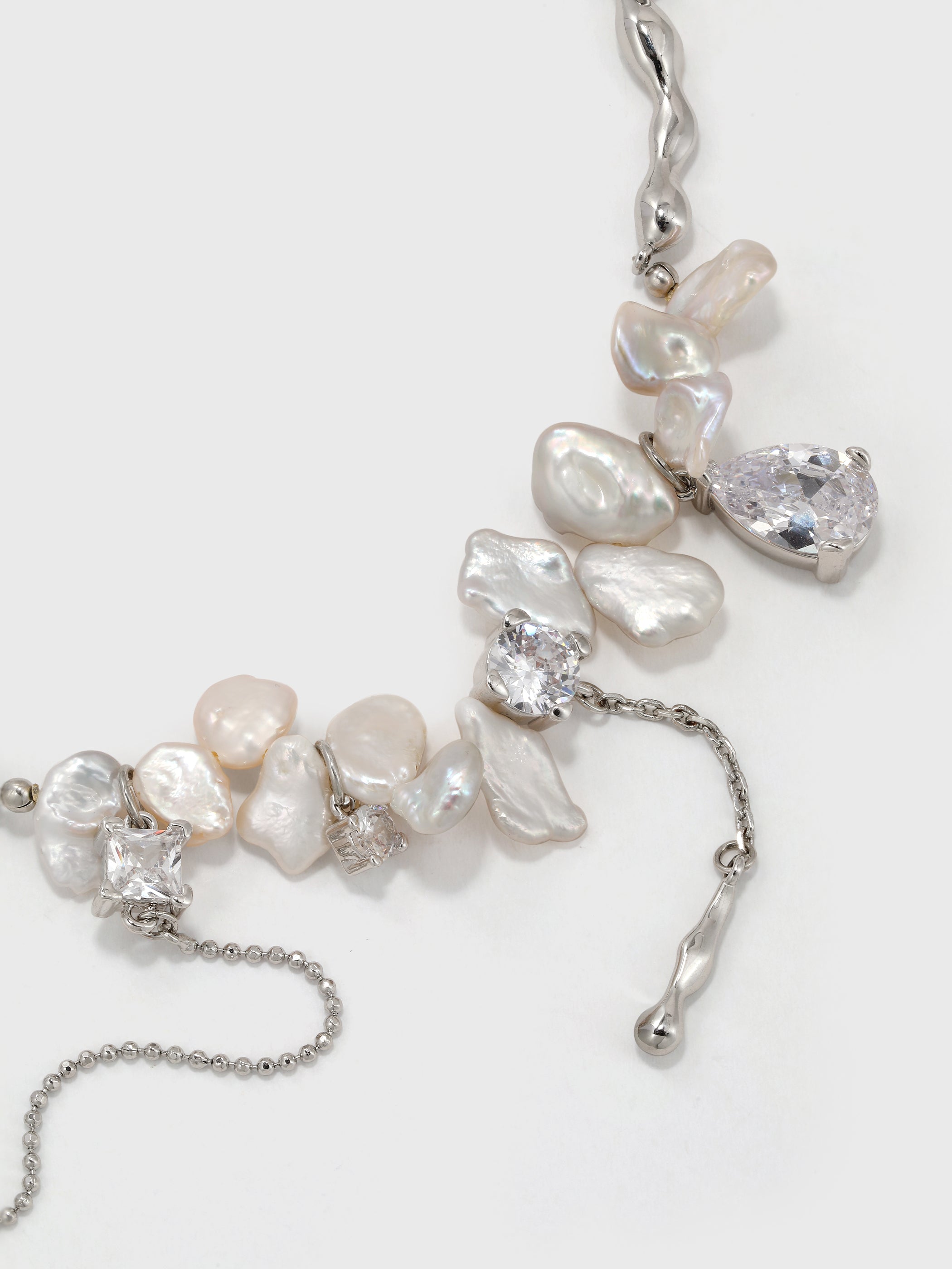 Freshwater Pearl Zircon Teardrop Necklace - booneealus