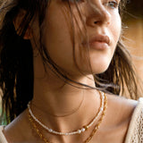 Freshwater Pearl Metal Chain Double Layer Necklace - booneealus