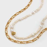 Freshwater Pearl Metal Chain Double Layer Necklace - booneealus