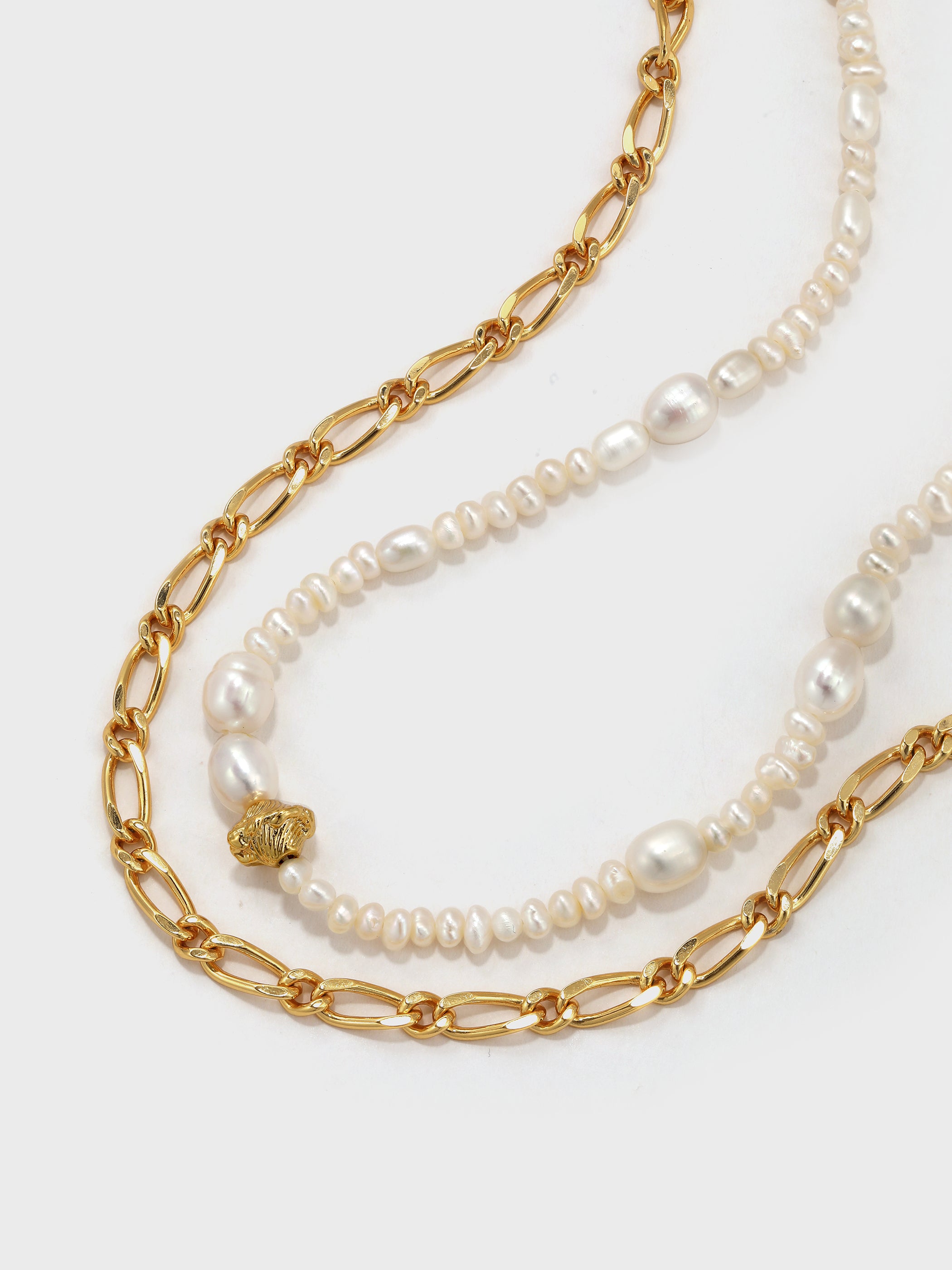Freshwater Pearl Metal Chain Double Layer Necklace - booneealus
