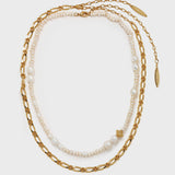 Freshwater Pearl Metal Chain Double Layer Necklace - booneealus