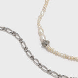 Freshwater Pearl Metal Chain Double Layer Necklace - booneealus