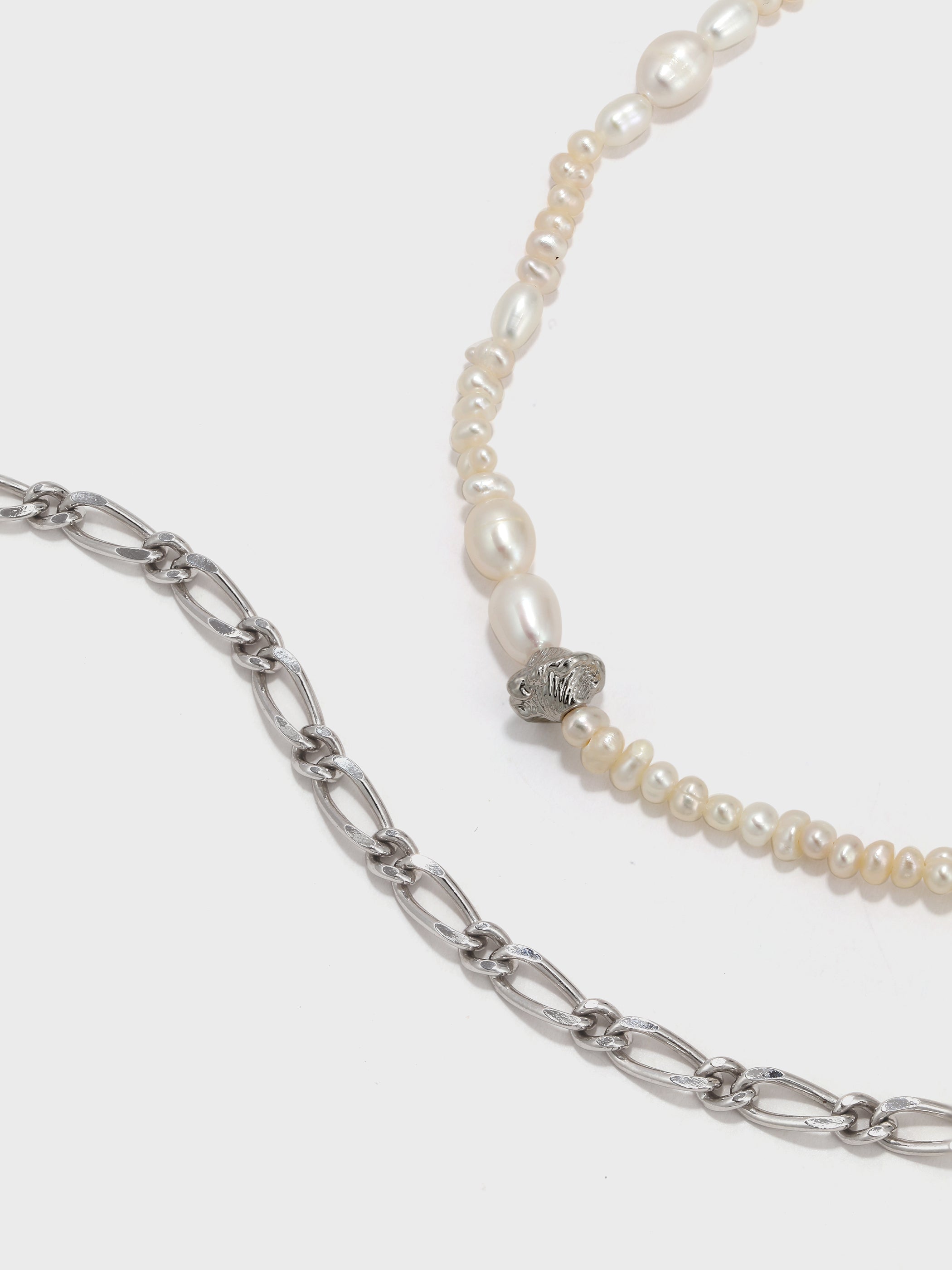 Freshwater Pearl Metal Chain Double Layer Necklace - booneealus