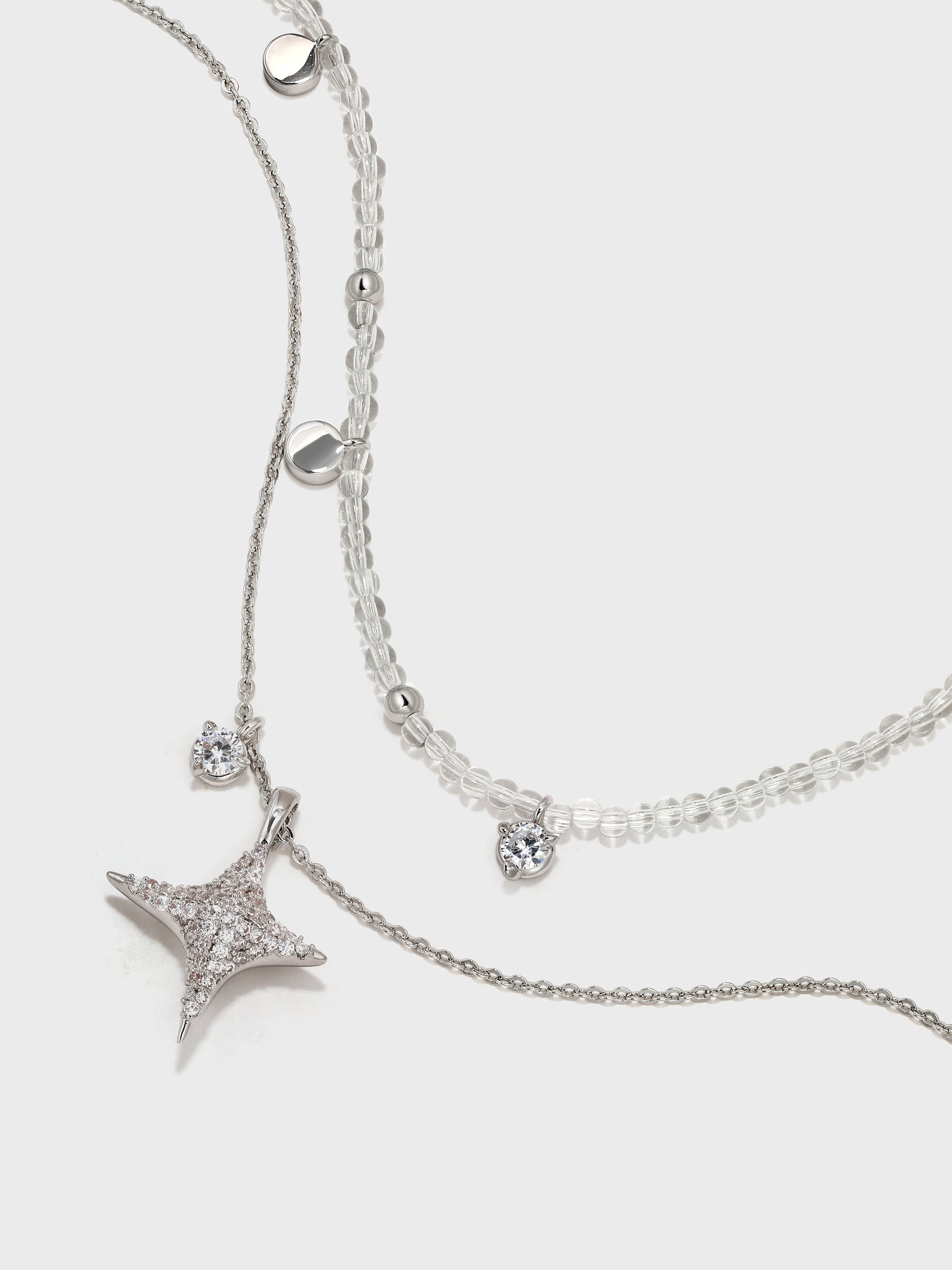 Double Layer Necklace with Zircon Inlay - booneealus