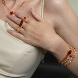 Double-Sided Red Agate Link Bracelet with CZ Accents