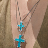 Paraiba Cross Duo – Silver Large & Small Necklaces - booneealus