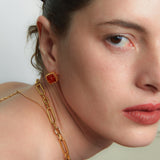 Sugar Pyramid Red Agate Woven Earrings – 24K Gold Plated, 925 Silver Posts