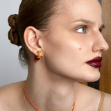 Sugar-Tower Red Agate Woven C-Hoop Earrings