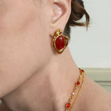 Molten Texture Red Agate Statement Earrings
