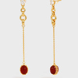 Red Agate Double-Sided Tassel Earrings – 24K Gold Plated