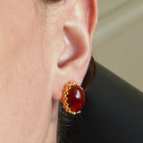 Oval Red Agate Woven Earrings