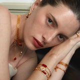 Red Agate Woven Lace Bracelet – 24K Gold Plated