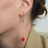 Red Agate Double-Sided Tassel Earrings – 24K Gold Plated