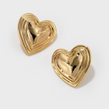 Polished Multi-Layered Heart Stud Earrings - booneealus