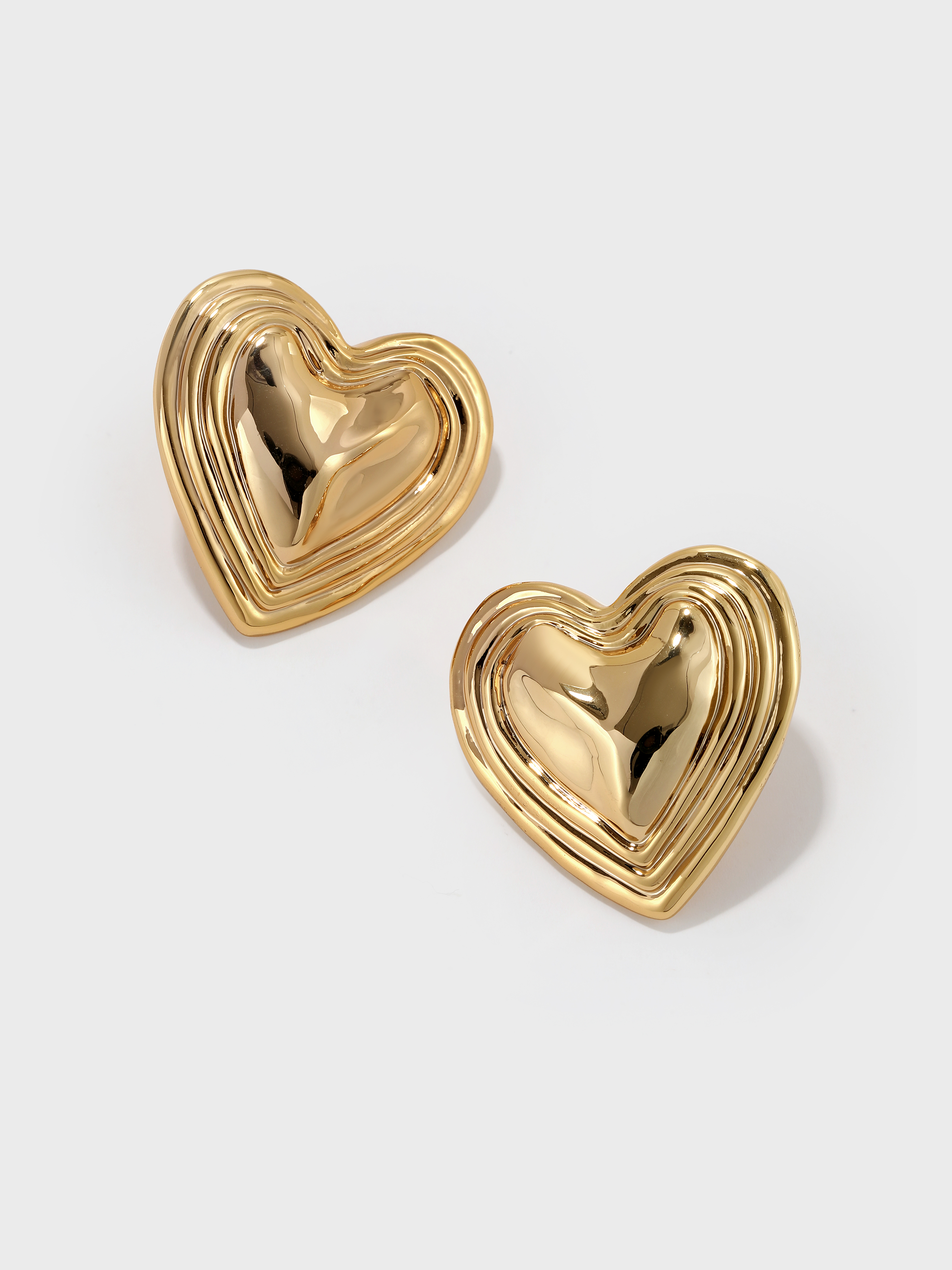 Polished Multi-Layered Heart Stud Earrings - booneealus