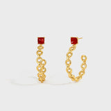 Sugar Pyramid Red Agate C-Hoop Earrings – 24K Gold Plated