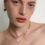 Sugar Pyramid Red Agate Woven Earrings – 24K Gold Plated, 925 Silver Posts