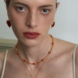 Double-Sided Red Agate Woven Pendant Necklace