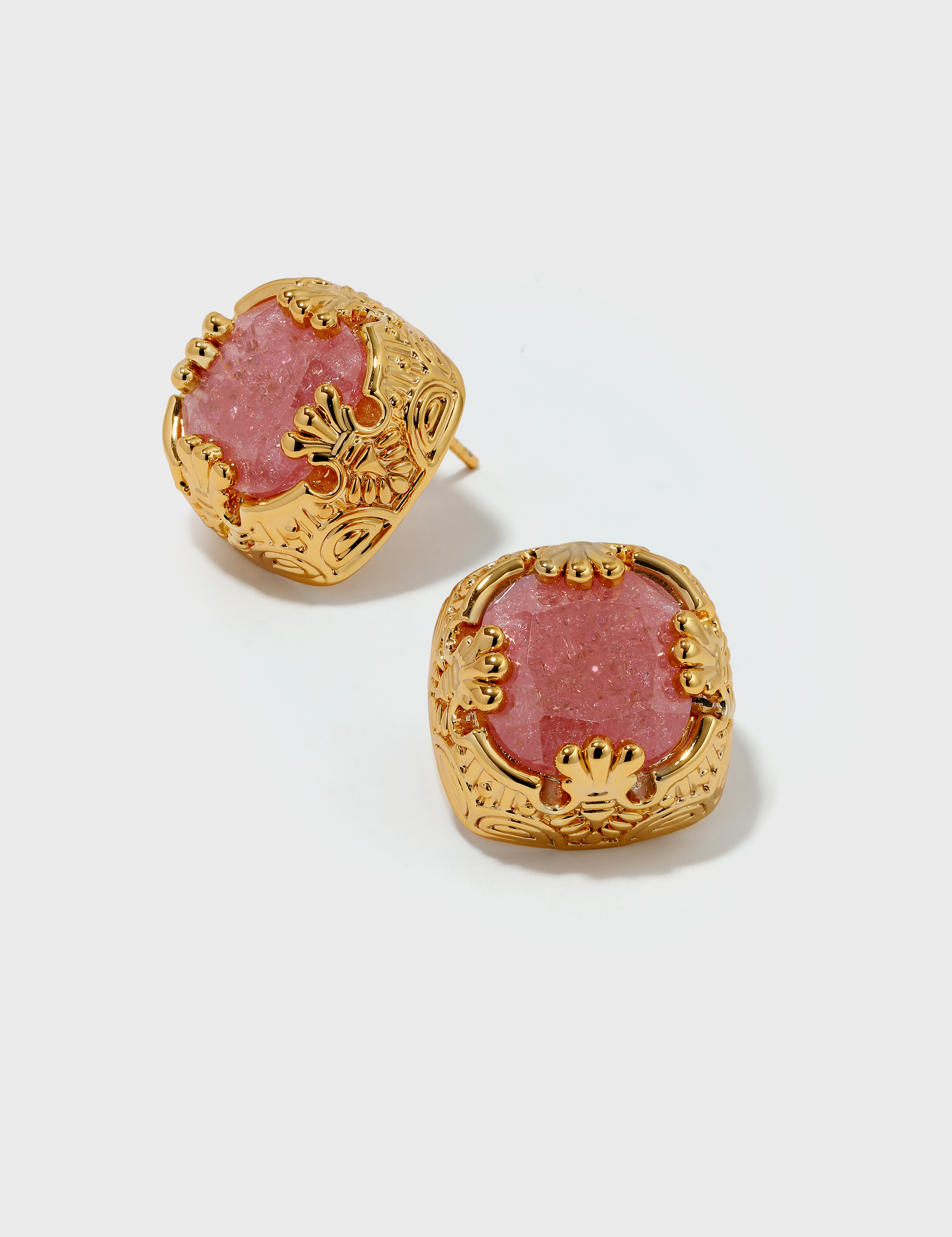 Square Pink Crack Stone Studs - booneealus