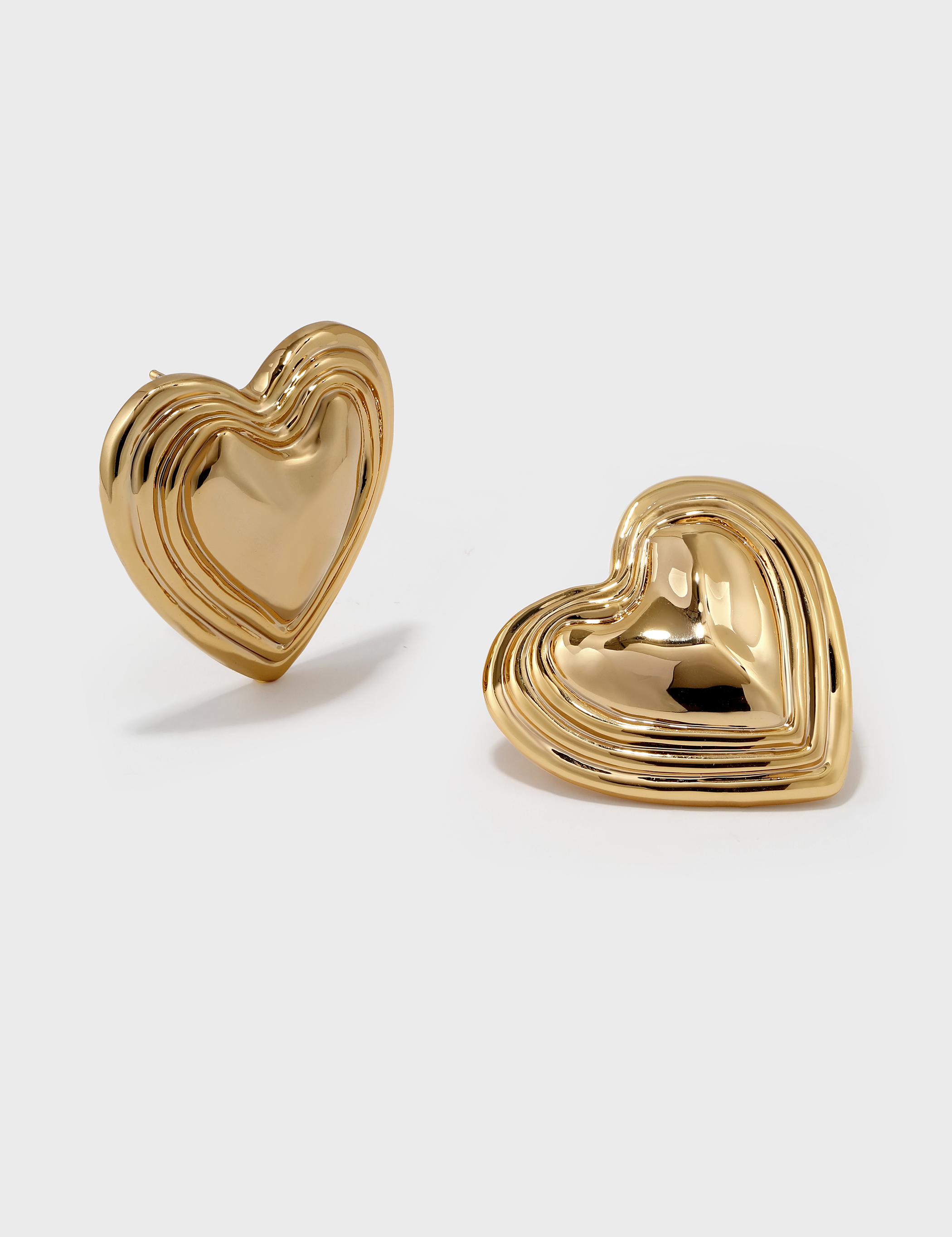 Polished Multi-Layered Heart Stud Earrings - booneealus