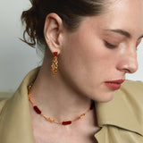 Sugar Pyramid Red Agate C-Hoop Earrings – 24K Gold Plated