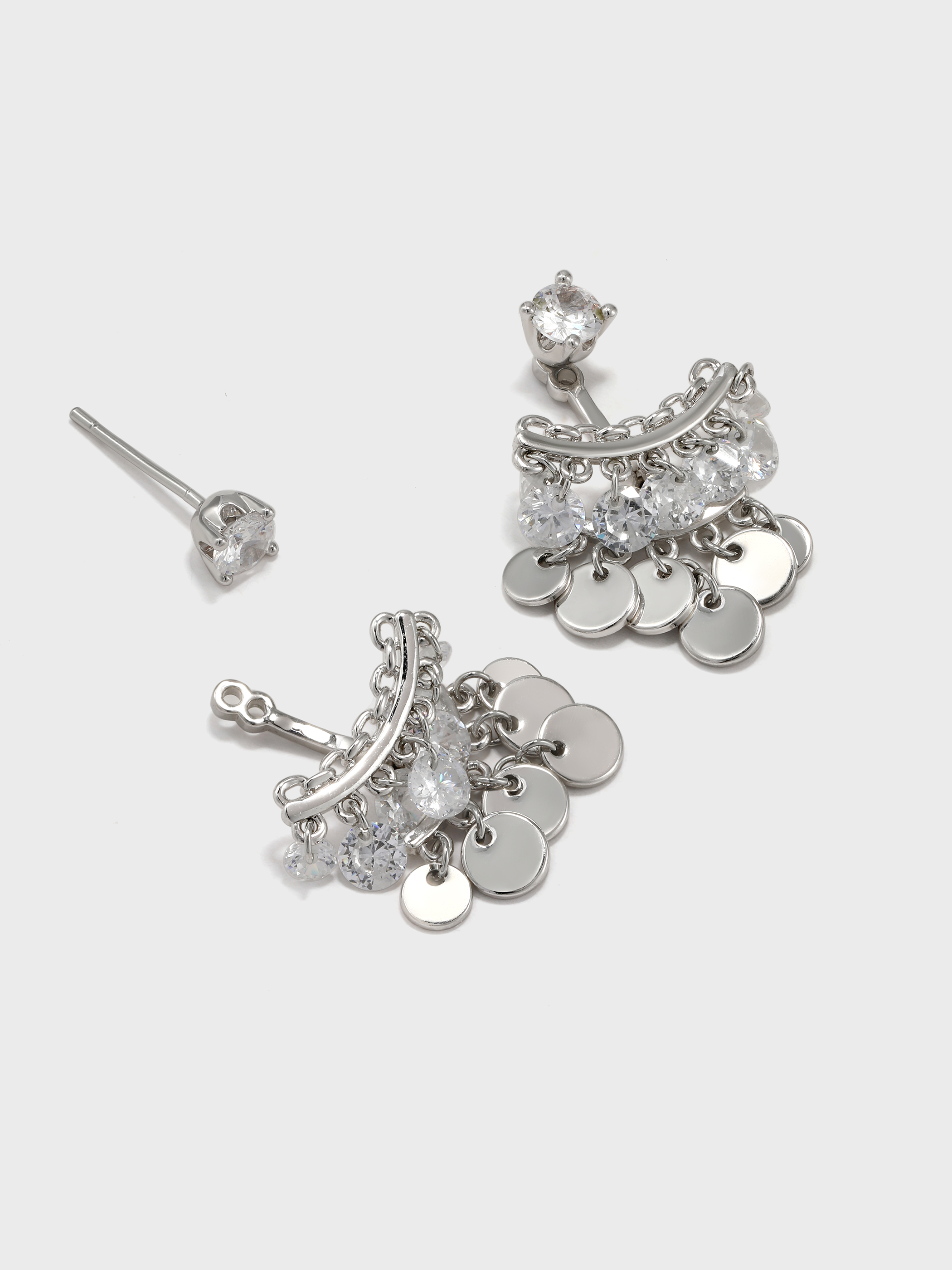 Multi-metal Disc Zircon Tassel Earrings - booneealus
