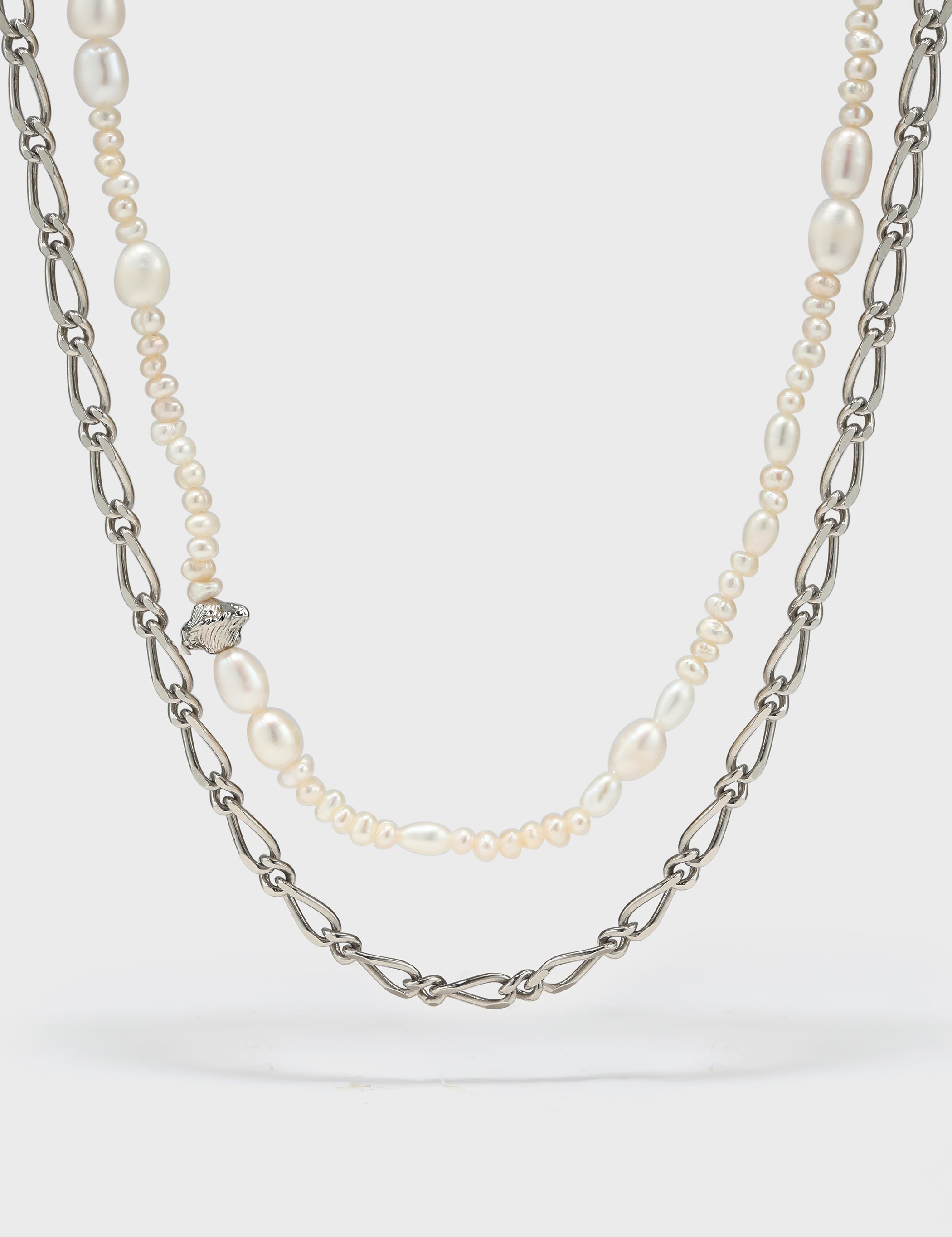 Freshwater Pearl Metal Chain Double Layer Necklace - booneealus