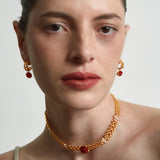 Dual-Sided Red Agate Woven C-Hoop Earrings