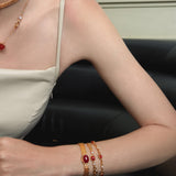 Double-Sided Red Agate Link Bracelet with CZ Accents