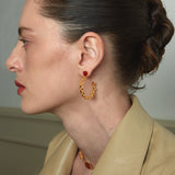 Sugar Pyramid Red Agate C-Hoop Earrings – 24K Gold Plated