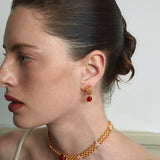 Dual-Sided Red Agate Woven C-Hoop Earrings