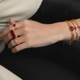 Asymmetric Red Agate Woven Chain Bracelet – 24K Gold Plated