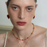 Double-Sided Red Agate Woven Chain Necklace – 24K Gold Plated