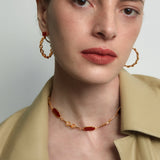 Sugar Pyramid Red Agate C-Hoop Earrings – 24K Gold Plated