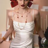 Double-Sided Red Agate Long Necklace – 24K Gold Plated