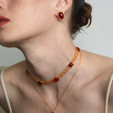 Oval Red Agate Woven Earrings