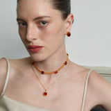 Oval Red Agate Woven Earrings