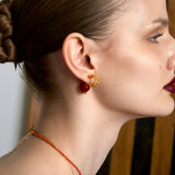 Sugar-Tower Red Agate Woven C-Hoop Earrings
