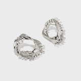 Metal Texture Oval Studs with Zircon Tassels - booneealus