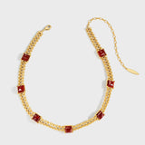 Sugar Pyramid Red Agate Woven Necklace – Black Label Jewelry Grade, 24K Gold Plated