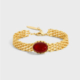 Red Agate Woven Lace Bracelet – 24K Gold Plated