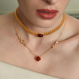 Asymmetric Chain Red Agate Necklace – Jewelry-Grade, 24K Gold Plated